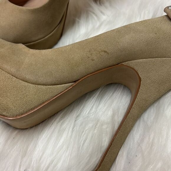 Steve Madden Cake Suede Nude Heels with Rhinestone Bow Size 7.5 B-25 - Picture 10 of 11